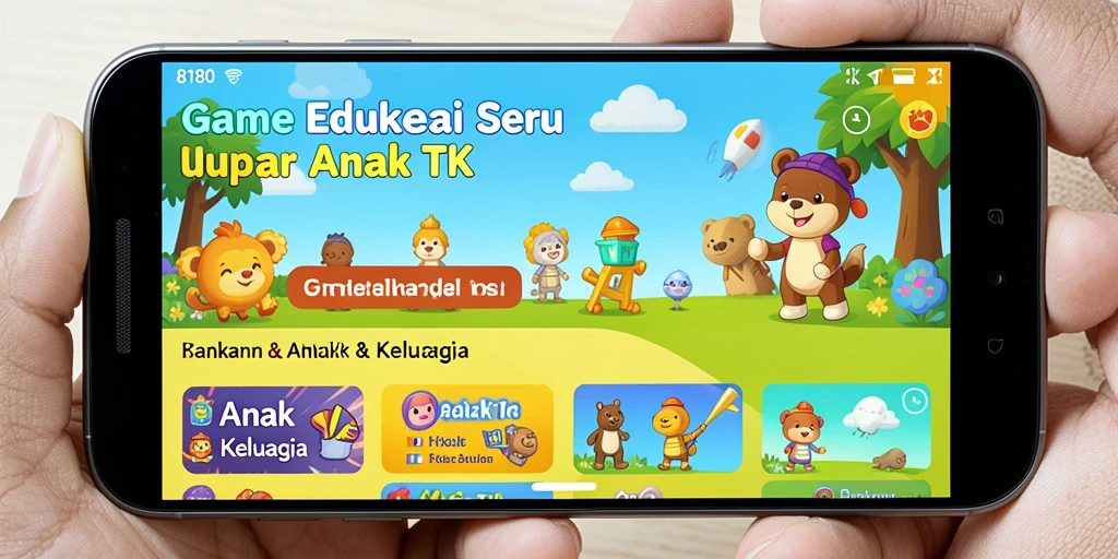 Antarmuka 8180 yang ceria dan interaktif untuk game anak TK.