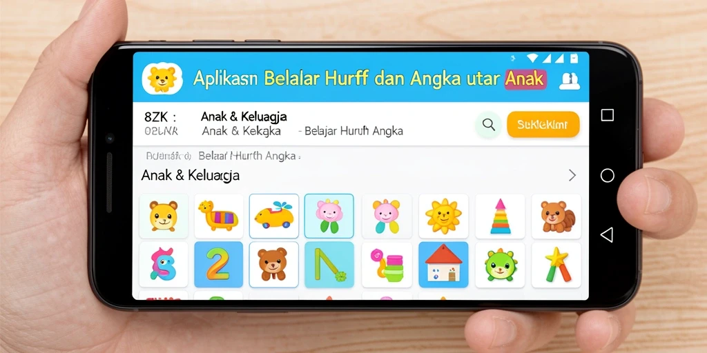 Antarmuka aplikasi 8ZK untuk belajar huruf dan angka.