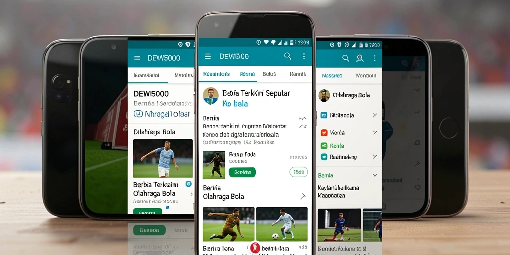 Antarmuka aplikasi DEWI5000 dengan berita Olahraga Bola terkini.