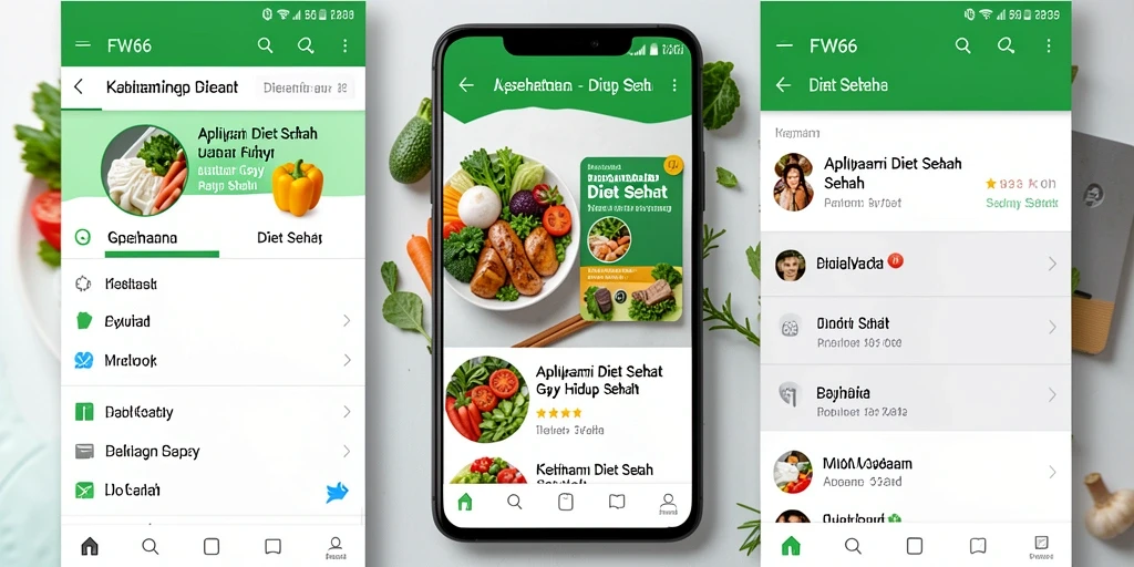 Antarmuka aplikasi FW66 dengan fitur Diet Sehat yang lengkap.